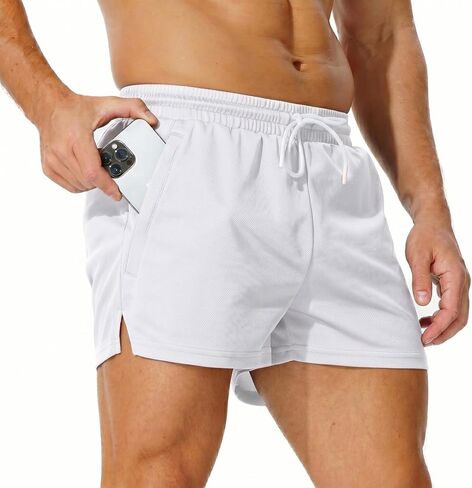 AIMPACT Mens Mesh Shorts with Zipper Pockets 3/5 Inch Running Gym Athletic Workout Jogging Shorts Lightweight Quick Dry in Saudi Arabia