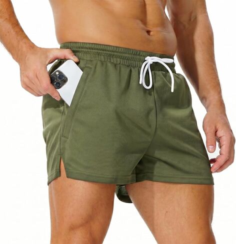 AIMPACT Mens Mesh Shorts with Zipper Pockets 3/5 Inch Running Gym Athletic Workout Jogging Shorts Lightweight Quick Dry in Saudi Arabia