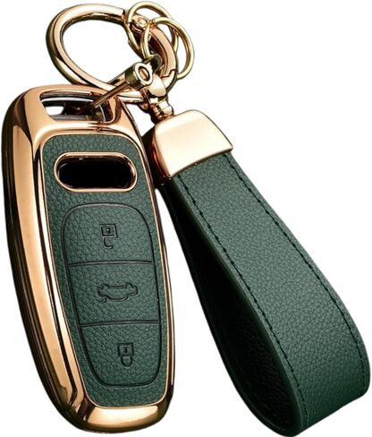 غطاء مفتاح Fob لسيارة Audi مع سلسلة مفاتيح، جلد علوي + غطاء غطاء مفتاح TPU ناعم لسيارة Audi A3 A6 A7 A8 E-Tron S3 S6 RS6 S7 RS7 Q7 SQ7 Q8 SQ8 (بني) in Saudi Arabia