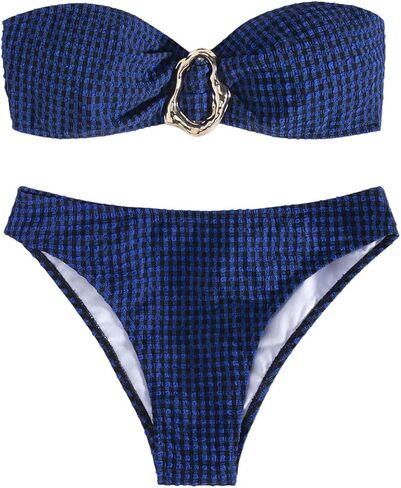 SOLY HUX Women's Plaid Bikini Set Strapless Two Piece Swimsuits Tube Top Bathing Suit Vacation Beachwear in Saudi Arabia