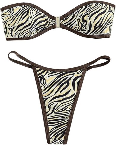 GORGLITTER Women's 2 Piece Bandeau Bikini Sets Zebra Striped High Cut Strapless Swimsuits Cheeky Beachwear in Saudi Arabia