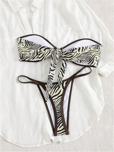 GORGLITTER Women's 2 Piece Bandeau Bikini Sets Zebra Striped High Cut Strapless Swimsuits Cheeky Beachwear in Saudi Arabia