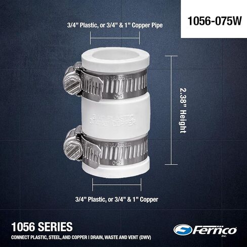 Fernco 1056-075 2 Pack of 3/4-in. Flexible PVC Condensate Pipe Coupling for Plastic Copper Plumbing Connections in White in Saudi Arabia