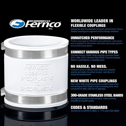 Fernco 1056-075 2 Pack of 3/4-in. Flexible PVC Condensate Pipe Coupling for Plastic Copper Plumbing Connections in White in Saudi Arabia