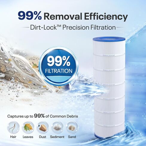 POOLPURE PLF150A Pool Filter Replaces Pentair CC150, CCRP150, PAP150, Ultral-C4, PP-C4, PP-C4-M, Unicel C-9415, R173216, 59054300, Filbur FC-0687, 160317, 160355, 160352, L x OD: 31 1/8" x10 1/16" in Kuwait