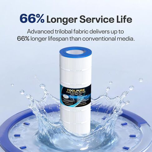 POOLPURE PLF150A Pool Filter Replaces Pentair CC150, CCRP150, PAP150, Ultral-C4, PP-C4, PP-C4-M, Unicel C-9415, R173216, 59054300, Filbur FC-0687, 160317, 160355, 160352, L x OD: 31 1/8" x10 1/16" in Kuwait