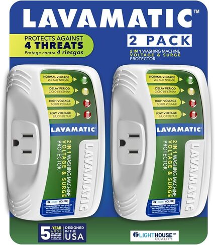 2 in 1 Voltage & Surge Protector for Washing Machine (2 Pack) | Protects refrigerators Up to 27 cu. ft. against high and low voltage, brownouts and spikes. Includes safety delay time in Kuwait