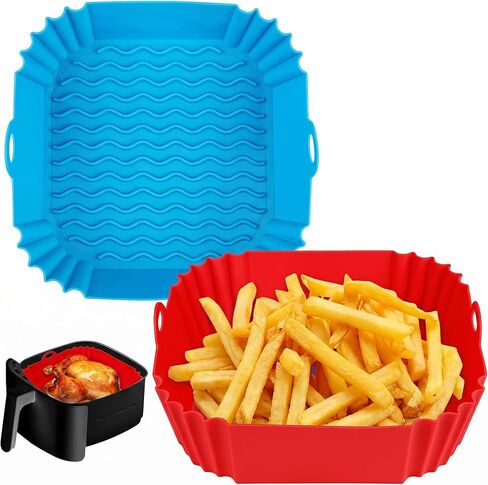 Boribim 2 PCS Square Silicone Air Fryer Liners - 8 Inch Reusable Air Fryer Pot - Air Fryer Accessories - Air Fryer Inserts for 4 to 7 QT Oven Microwave Accessories (Black + Brown) in Kuwait