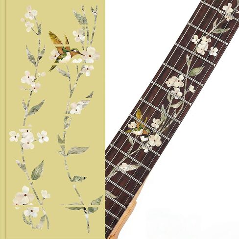 Fuyoooo 2 Pack Guitar Fret Markers Stickers Guitar Fretboard Stickers White Pearl Style, Fits 21, 22 & 24 Fret Guitars(Hummingbirds Flowers) in Saudi Arabia