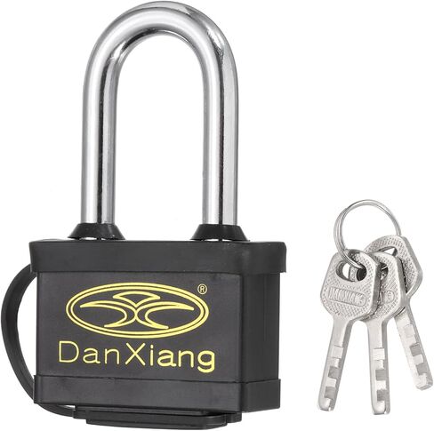 قطعتان من أقفال مقاومة للطقس من باتيكل، مقاس 2.2 × 1.4 × 0.8 بوصة من سبائك الصلب في الهواء الطلق مقاومة للصدأ، أقفال من الفينيل ملفوفة ضد الماء، قفل بهلوان لسلاسل مقطورات المرآب، أسود in Kuwait