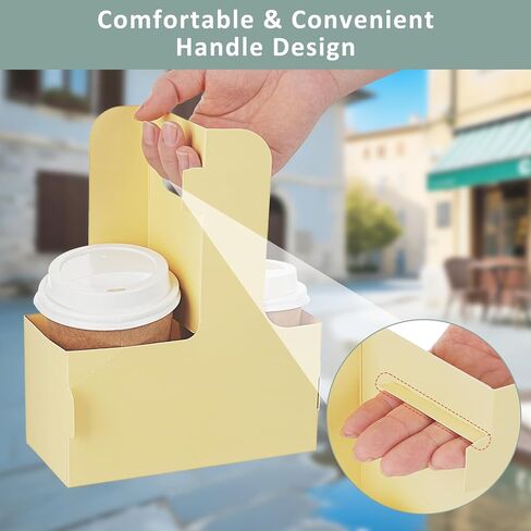 2 Cup Drink Carrier with Handle, 16 Pack Assemblable Coffee Cup Holders for Hot or Cold Drinks, Disposable Drink Carrier with Cup Sleeves & Sticker Roll Drink Carriers for Food Delivery or Take Out in Kuwait