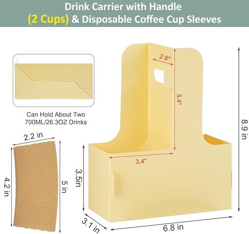 2 Cup Drink Carrier with Handle, 16 Pack Assemblable Coffee Cup Holders for Hot or Cold Drinks, Disposable Drink Carrier with Cup Sleeves & Sticker Roll Drink Carriers for Food Delivery or Take Out in Kuwait