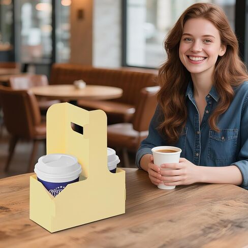 2 Cup Drink Carrier with Handle, 16 Pack Assemblable Coffee Cup Holders for Hot or Cold Drinks, Disposable Drink Carrier with Cup Sleeves & Sticker Roll Drink Carriers for Food Delivery or Take Out in Kuwait