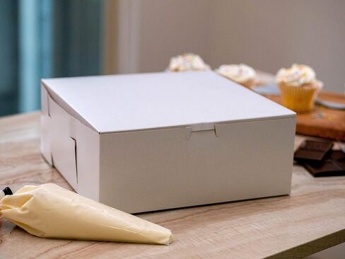 Southern Champion Tray 0961 Premium Clay Coated Kraft Paperboard White Non-Window Lock Corner Bakery Box, 9" Length x 9" Width x 4" Height (Case of 200) in Saudi Arabia