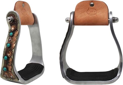 CHALLENGER Western Copper Cactus Engraved Turquoise Rhinestone Barrel Racing Aluminum Stirrups 51255 in Saudi Arabia