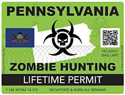 EW Designs Zombie Pennsylvania State Hunting Permit Sticker Decal Vinyl PA Bumper Sticker Vinyl Sticker Car Truck Decal 5" in Saudi Arabia