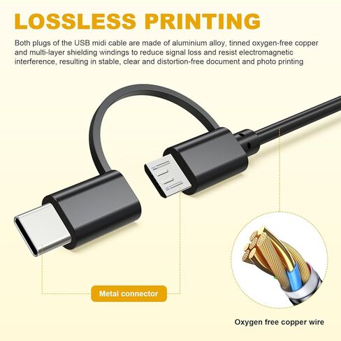 Micro USB/USB C to USB B Printer Cable Compatible with MacBook Pro, Air, HP, Canon, Brother, Dell, Epson, Lexmark, MIDI Cable for Yamaha Casio Digital Piano, DAC, DJ Controller, MIDI Keyboard, 3.3ft in Saudi Arabia
