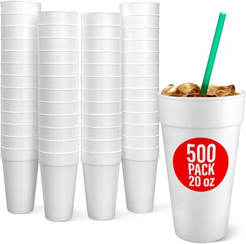 Shop Square 20 Oz Disposable Foam Cups (50 Pack), White Foam Insulates Hot & Cold Beverages, Made in the USA, To-Go Cups - for Coffee, Tea, Hot Cocoa, Soup, Broth, Smoothie, Soda, Juice in Saudi Arabia