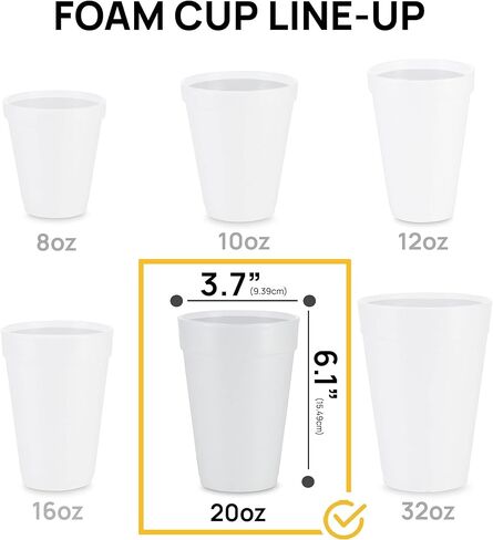 Shop Square 20 Oz Disposable Foam Cups (50 Pack), White Foam Insulates Hot & Cold Beverages, Made in the USA, To-Go Cups - for Coffee, Tea, Hot Cocoa, Soup, Broth, Smoothie, Soda, Juice in Kuwait