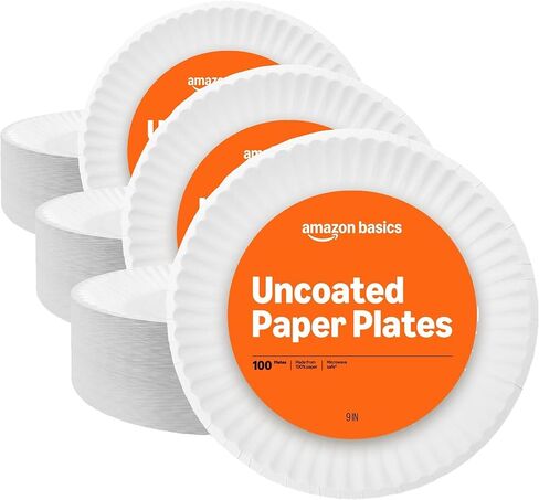 Amazon Basics 9" Uncoated White Paper Plates 100 Count (Pack of 1) in Saudi Arabia