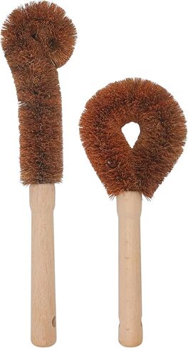 2pcs Coconut Fiber Bottle Brush, Bottle Cleaner Dish Scrubber, Eco Friendly Natural Wooden Cleaning Scrub Bristle Head for Deep Pan Kitchen Dishes Vegetable Washing, Sturdy Handle Holder, Dark Brown in Saudi Arabia