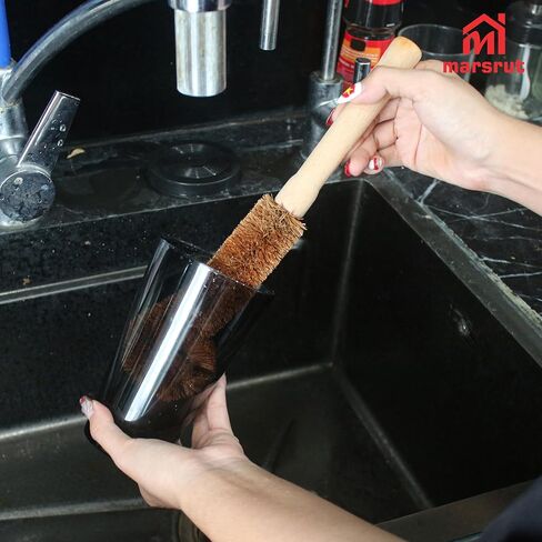 2pcs Coconut Fiber Bottle Brush, Bottle Cleaner Dish Scrubber, Eco Friendly Natural Wooden Cleaning Scrub Bristle Head for Deep Pan Kitchen Dishes Vegetable Washing, Sturdy Handle Holder, Dark Brown in Saudi Arabia