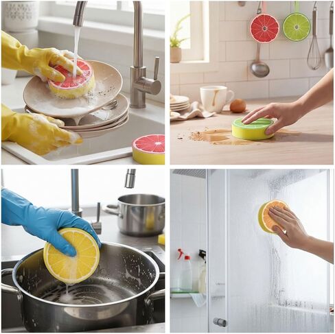 12 Pcs Lemon Printed Sponges Bulk Fruit Slices Dish Cleaning Sponges Household Non Scratch Reusable Absorbing Cleaning Scrub Tools for Washing Dishes, Cookware, Tubs, Sinks in Saudi Arabia