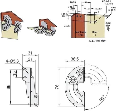 90 Degree Limit Hinge 304 Stainless Steel Concealed Sector Slide Hinge for Rotating Doors 1Pcs in Saudi Arabia