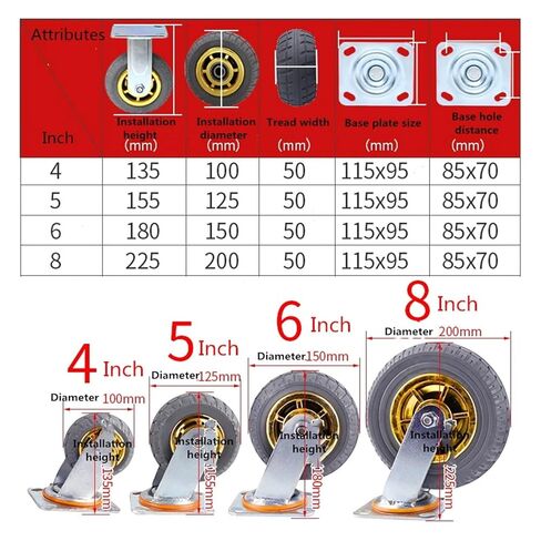 1 x 8-inch Brake Swivel Heavy-Duty casters Silent Rubber Flat cart in Saudi Arabia