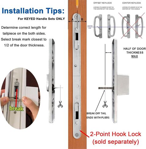 Keyed Sliding Patio Glass Door Handle Set with 11-3/4" 2 Point Mortise Lock, B Position (3/4" Offset) in Saudi Arabia