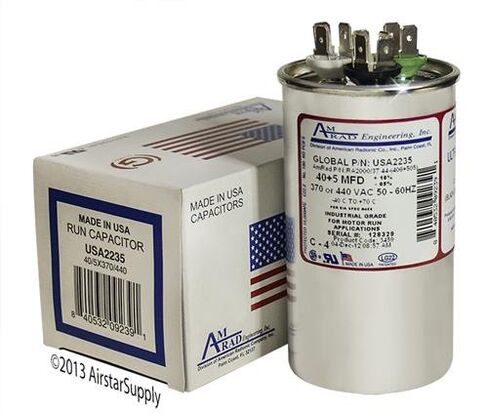 استبدال Carrier/Bryant/Payne HC98KA041 - 40 + 5 فائق التوهج/Mfd 370/440 VAC AmRad Round Dual Capacitor، صنع في الولايات المتحدة الأمريكية. in Saudi Arabia