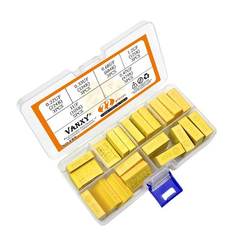 6 قيم 22 قطعة MKP مجموعات مكثفات السلامة 275VAC X2 22.5 مللي متر الملعب 0.22 فائق التوهج 0.33 فائق التوهج 0.47 فائق التوهج 0.68 فائق التوهج 1 فائق التوهج 1.2 فائق التوهج مادة البولي بروبيلين مكثف أصفر in Kuwait