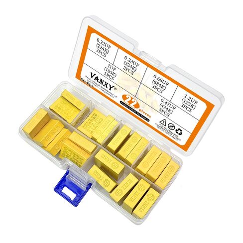 6 قيم 22 قطعة MKP مجموعات مكثفات السلامة 275VAC X2 22.5 مللي متر الملعب 0.22 فائق التوهج 0.33 فائق التوهج 0.47 فائق التوهج 0.68 فائق التوهج 1 فائق التوهج 1.2 فائق التوهج مادة البولي بروبيلين مكثف أصفر in Kuwait