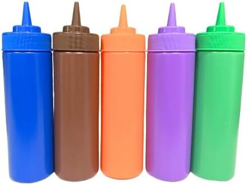 bark and lindy Rainbow Colors BPA Free Food Prep 12 oz Plastic Condiment Squeeze Bottle with Twist On Cap for Hot Sauces Ketchup Mustard Mayo Bundle of 5 Colors in Saudi Arabia