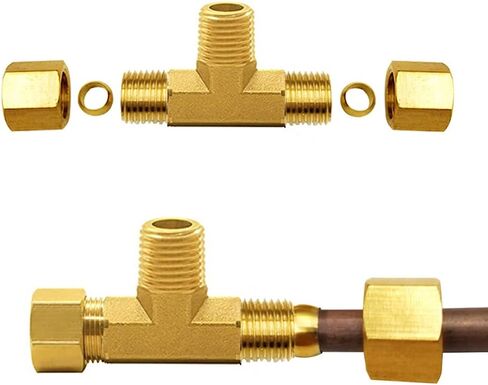 Joywayus ضغط الذكور فرع المحملة 1/4 "NPT الموضوع إلى 3/8" أنبوب OD تركيبات توصيل النحاس تشمل الجوز والطويق (حزمة من 3) in Saudi Arabia