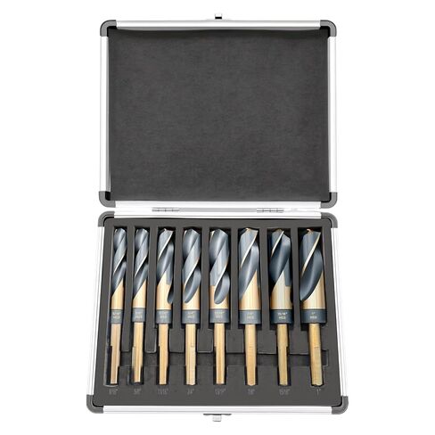 Pro Edge 8pcs Reduced Shank Drill Bit Set, M2 HSS Metal Drill Bits for Wood Plastic, 135° Split Point, 1/2" Reduced Shank, Sizes from 9/16" to 1" Silver and Deming with Aluminum Carry Case in Saudi Arabia