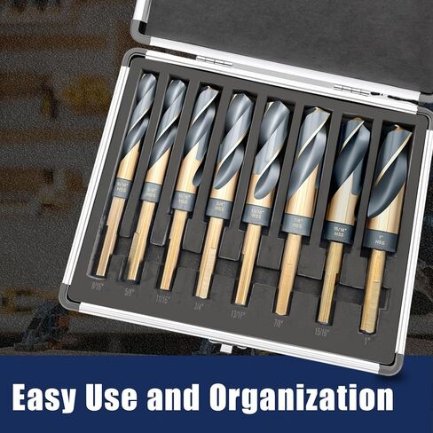 Pro Edge 8pcs Reduced Shank Drill Bit Set, M2 HSS Metal Drill Bits for Wood Plastic, 135° Split Point, 1/2" Reduced Shank, Sizes from 9/16" to 1" Silver and Deming with Aluminum Carry Case in Saudi Arabia