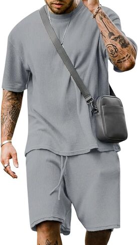 Yimoon Men's 2 Piece Outfits Oversized Short Sleeve T Shirt & Shorts Set Summer Casual Tracksuit in Saudi Arabia