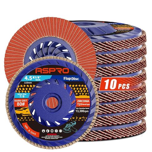 أقراص ASPRO ذات القلاب 4 1/2 لمطحنة الزوايا، قرص قلاب T29 40 حبيبة، 4-1/2 بوصة × 7/8 بوصة عجلة طحن كاشطة زركونيا عالية الكثافة وقرص صنفرة، قرص قلاب 4.5 للمعادن والخشب والفولاذ المقاوم للصدأ (10 عبوات) in Kuwait