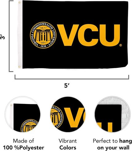 Desert Cactus Virginia Commonwealth University VCU Flag - 3 x 5 Feet Rams Flag, Indoor/Outdoor Durable Fabric, 100% Polyester Design (Style 7) in Saudi Arabia