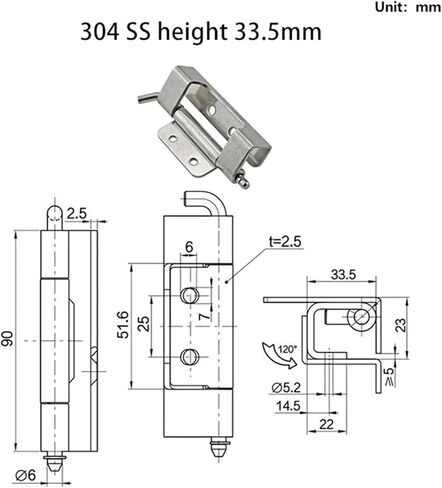 Iron Galvanized Concealed Detachable Welded Hinges for Industrial Machinery Equipment Cabinets Hinge 1Pcs(SUS304 Height 33.5mm) in Saudi Arabia