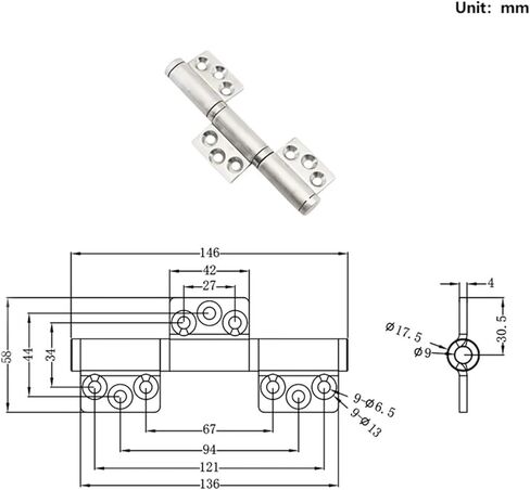 Stainless Steel 360 Degree Pivot Flag Hinge Industrial Electrical Heavy-Duty Thickened Built-in Hinge 1Pcs in Saudi Arabia