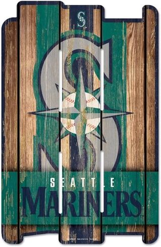 Wincraft MLB Seattle Mariners Wood Fence Sign, Black in Saudi Arabia