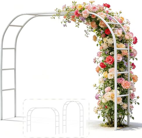 Metal Pergola Arbor,Wedding Arch 7.5 Feet Wide x 6.4 Feet High or 4.6 Feet Wide x 7.9 Feet High,Assemble Freely 2 Sizes,Lightweight Garden Bridal Party Decoration White Arbor in Saudi Arabia