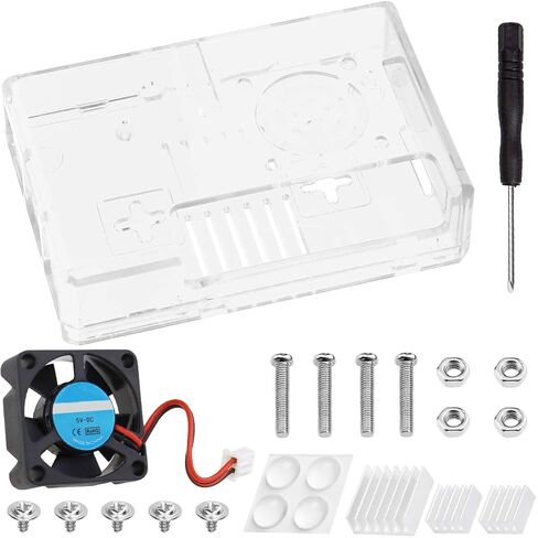 لجراب Raspberry Pi، لجراب Raspberry Pi 3 b+، جراب شفاف متوافق مع تركيب مروحة اللوحة الأم 3B 3B+، مع براغي مبدد حرارة المروحة ومفك براغي وسجادات مضادة للانزلاق in Kuwait
