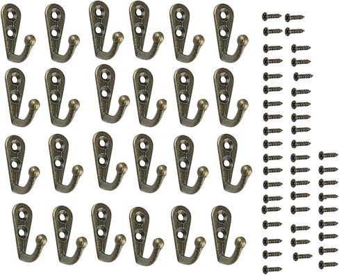 YIKANGHENG 24 Pcs Metal Single Hook Hangers with 48 Screws, Bronze Tone Vintage Style Double Hole Door Hook for Hanging (24) in Saudi Arabia