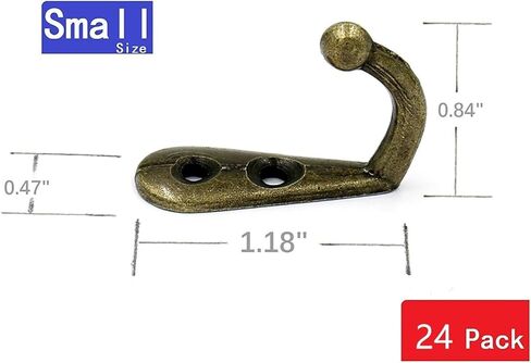 YIKANGHENG 24 Pcs Metal Single Hook Hangers with 48 Screws, Bronze Tone Vintage Style Double Hole Door Hook for Hanging (24) in Saudi Arabia