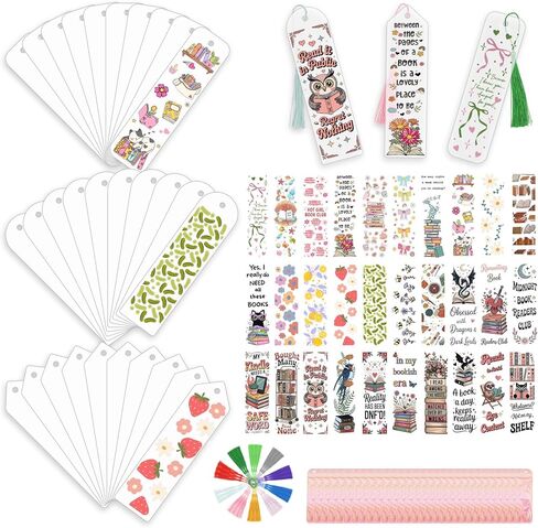 120Pcs Acrylic Bookmark Blanks Kits, Iridescent Clear Bookmarks Bulk,30Pcs Blank Bookmarks with 30PCS Booklover UV DTF Stickers and 30 Color Tassels for DIY Crafting Projects and Book Lovers Gifts in Saudi Arabia