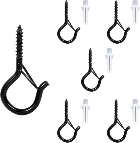 Heavy Duty Ceiling Screw Hooks with Safety Buckle, Black Metal, 2.16 Inches, 5 Pack, for Hanging Plants, String Lights, Wind Chimes in Saudi Arabia