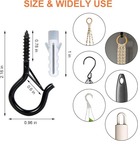 Heavy Duty Ceiling Screw Hooks with Safety Buckle, Black Metal, 2.16 Inches, 5 Pack, for Hanging Plants, String Lights, Wind Chimes in Saudi Arabia